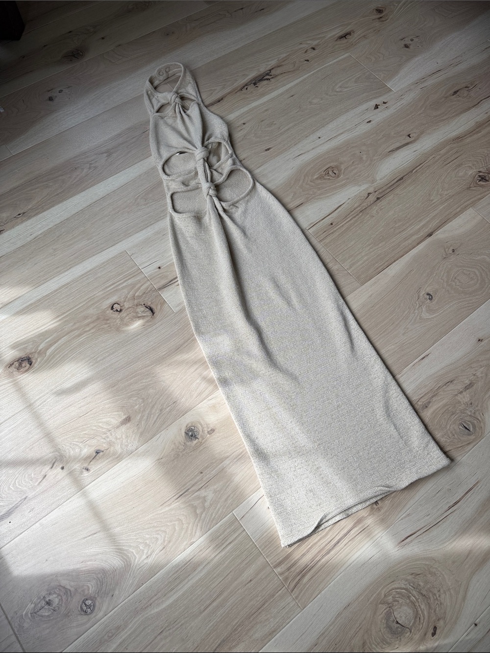 cult gaia Beige Asymmetrical Cutout Knit Dress